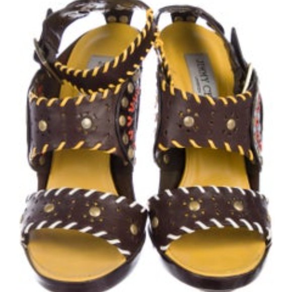 JIMMY CHOO Embellished Leather Sandals Size: 8.5 - Picture 3 of 4